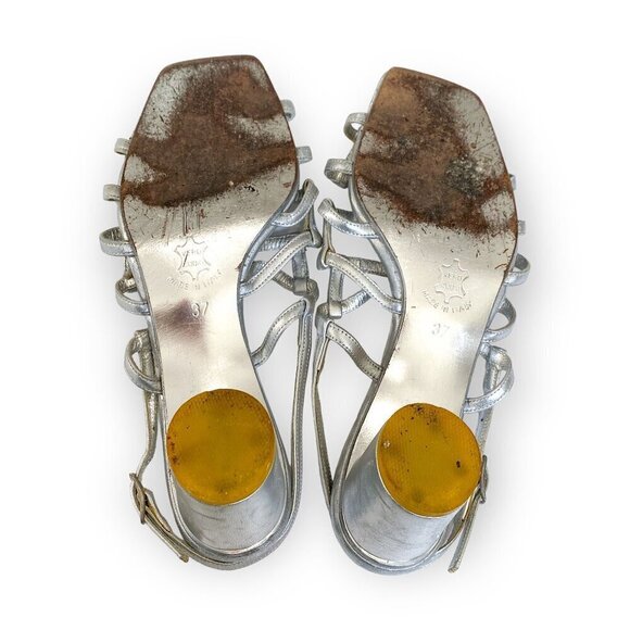 Michel Perry silver leather caged sling back sandal, Size 37 EU, Vintage from 90 - Picture 8 of 13